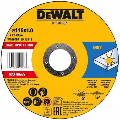 DeWalt DT3506 Δίσκος Κοπής Inox WA60TBF 1.0 x 115mm