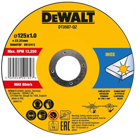 DeWalt DT3507 Inox Cutting Disc WA60TBF 1.0 x 125mm