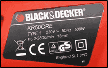 Black & Decker tool label